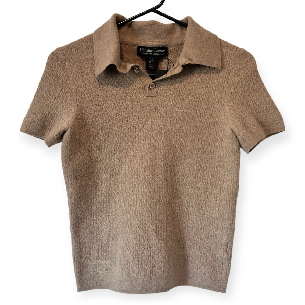 Christian Lacroix 100% Extrafine Merino Wool Short Sleeve Polo Style Top